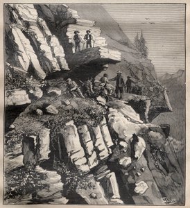 Bygging av en fjellvei i Alpene - Gravering i "La Science francaise"" av Unknown artist