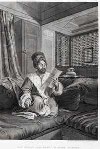 Kostymer og portretter: Seyd Moustafa Pasha såret i slaget ved Abouqyr (Aboukir) i "" Description of Egypt"", Imperial Publishing av Unknown artist