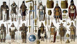 Kostymer, rustninger og våpen til barbariske krigere av Unknown artist