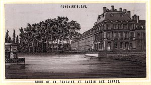 Court of the Fountain and Bassin des carps of Fontainebleau (Seine og Marne, Ile-de-France-regionen, Frankrike). Kromolitografi fra slutten av 1800-tallet. av Unknown artist
