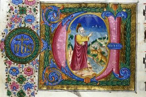 Skapelse: Gud foran jordens skapninger. 1400-talls manuskript. Bibl. Nazionale Braidense, Milano. av Unknown artist