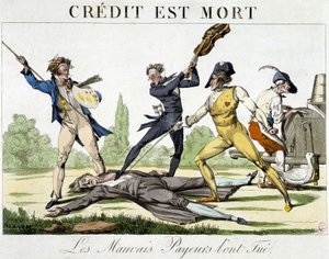 Kreditt døde: dårlige betalere drepte den - karikatur rundt 1820 av Unknown artist