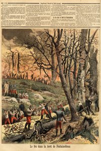 Kriminell brann i skogen i Fontainebleau. Gravering i "" Le petit journal"" 22.04.1893. Selvas samling. av Unknown artist