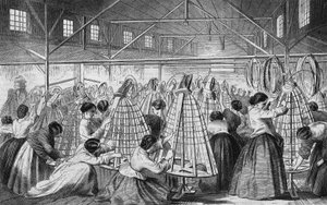 Crinoline factories: the laying of hoops. av Unknown artist