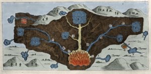 Tverrsnitt av jordskorpen som lar Athanasius Kircher demonstrere opprinnelsen til de termiske kildene - 1600-tallet av Unknown artist