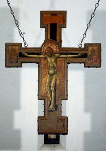 Korsfestelse Anonymt tremaleri på baksiden av et kors. Varazze fra 1400-tallet, Cappella del Castello Invrea Italia av Unknown artist