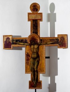 Korsfestelse "" INRI"" på korset. Anonymt tremaleri. Savona fra 1400-tallet, Pinacoteca Civica av Unknown artist