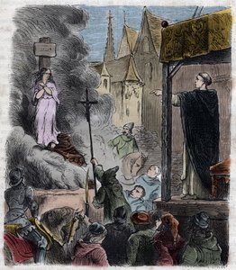 Korstog mot albigeois - Kjettere brent levende: katarer på bålet, på tidspunktet for korstoget mot albigenserne i Frankrike 1200-tallet - Gravering fra 1879 i "Histoire des Societes Secretes, Politiques et Religions" av Pierre Zaccone (1817) av Unknown artist