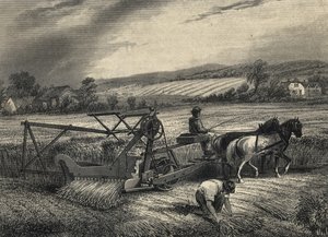 Cyrus McCormicks høstemaskin fra 1831, utstilt på Crystal Palace-utstillingen i 1851. av Unknown artist