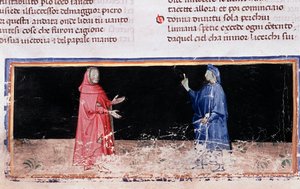 Dante (i blått) og Virgil (sang 3 av Hell, in the Divine Comedy) (miniatyr av Unknown artist