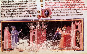 Dante og Virgil ved porten til Dite kontrollert av furies (sang 9 av Hell, i Divine Comedy) - miniatyr av Unknown artist
