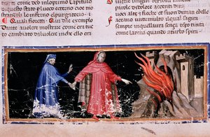 Dante og Virgil får helvetes porter (sang 3 av Hell, i den guddommelige komedie) - miniatyr av Unknown artist