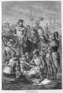 Death of Manfred, King of Sicily - 1266 - Manfred Killed in Battle - Battle of the Benevent (26 February 1266): the death of Manfred I (of Hohenstaufen av Unknown artist
