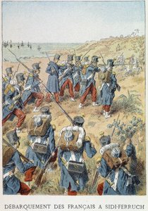 Landing av franskmenn ved Sidi - Ferruch, Algerie, 14. juni 1830 - i "" Histoire de France"" av Unknown artist