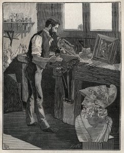 Dekor av sølvtøy: bronsemeiseller. Gravering fra 1885 i "" Les arts et metiers illustres"" av Adolphe BITARD. av Unknown artist