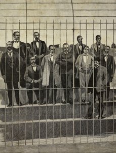 Angeklagte im Prozess gegen Giuseppe de Felice Giuffrida (1859-1920) und Begleiter, Palermo, Italien, Gravur aus einem Foto von E Interguglielmi aus L