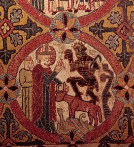 Detalj av et broderi som skildrer Sankt Martins fristelse. Islandsk billedvev. 1390-1403. Paris, Nasjonalmuseet for middelalderen, Thermes de Cluny av Unknown artist