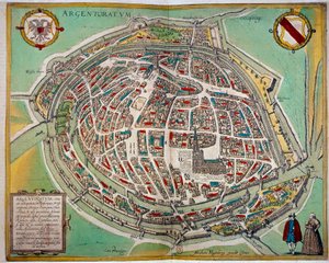 Detaljert kart over byen Strasbourg laget av Abraham Hogenberg (ca. 1608-1653). Gravering av 1600-tallets Paris B.N. av Unknown artist