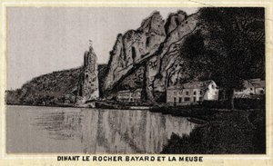 Dinant, le Rocher Bayard et la Meuse, Wallonia, Belgia. Kromolitografi fra slutten av 1800-tallet. av Unknown artist