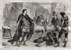 Diocletian (Caius Aurelius Valerius Diocletianus Augustus) (244-311) døende Lucius Flavius Aer - gravering i "" Dictionnaire populaire illustrious" - 1864 - av Joseph December og Edmond Allonier - av Unknown artist