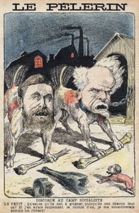 Tvister mellom sosialistene Jean Jaures (1859-1914) (til venstre) og Henri Rochefort (1831-1913) (til høyre). Illustrasjon i "" Le Pelerin"" av 19. juni 1898. av Unknown artist