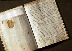 Dobbeltside av "" Medicea Sidera"" eller Pianeti Medicei (Planetes mediceennes), manuskript av den italienske astronomen og fysikeren Galileo Galilei dit Galilee (1564-1642) skrevet for Cosimo de Medicis (Cosimo II de 