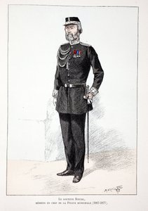 Dr. Roudil, overlege i kommunepolitiet (1867-1877). Etsning i farger, til illustrasjon "History of the Corps of Peacekeepers""" bok utgitt i regi av Louis Lepine (1846-1933), prefekt for politiet på Seinen, av A av Unknown artist