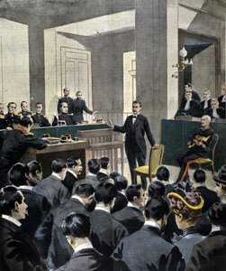 Dreyfus-saken: vitnesbyrd fra oberstløytnant Georges Picquart (1854-1914) ved rettssaken mot forfatteren Emile Zola (etter brevet J