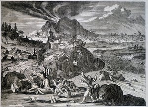 Jordskjelv i Tokyo i 1650 - gravering av Unknown artist