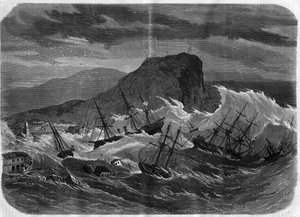Jordskjelvet i Peru: Tsunamien senker byen Arica i september 1869 - Gravering i "" Le Journal Illustré"" av Unknown artist