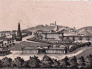 Edinburgh, Skottland: utsikt over byen tatt fra slottet i Edinburgh. i "" Verden illustrerer 168 visninger"" Udatert (slutten av 1800-tallet) av Unknown artist