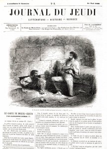 Edmond Dantes, greven av Monte Cristo (Monte Cristo) møter Abbe Faria takket være den hule tunnelen i fengselet - i "" Le Journal du Thursdays""" av 31.05.1860 av Unknown artist