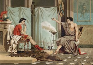 Utdannelse av Alexander den store (356 - 323 f.Kr.) av filosofen Aristoteles (384 f.Kr. til 322 f.Kr. etter "Vitenskapen og dens menn"" av Louis Figuier. Barcelona av Unknown artist