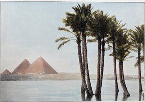 Egypt: flom Nilen og pyramidene i Giza (Gizeh, Gizeh, Giza). av Unknown artist