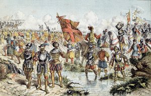 Åttende religionskrig (1585-1598): slaget ved Ivry 14.03.1590 mellom den kongelige hæren til Henrik IV (som vil seire) og den katolske ligaen. Illustrasjon av 1800-tallet. Paris, Musee de l