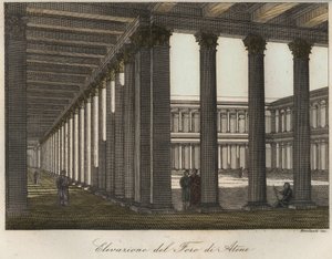 Forhøyning av forumet i Athen (The Roman Forum of Athens ligger nord for akropolis og øst for den originale klassiske greske agoraen) gravering fra "" Skikker og skikker av alle folkeslag i universet. Det er historien om regjeringen, lovene, om m av Unknown artist