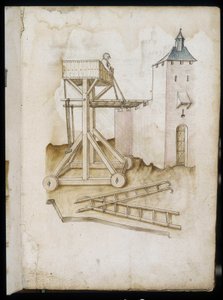 Høydesystem og skalaer - Manuskript: pergamentark av en ingeniørhåndbok for bygging av sivile, religiøse og militære bygninger, anonym, sent på 1400-tallet (figur med kinesisk blekk) av Unknown artist