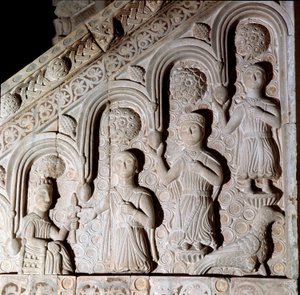 Keiser Frederic II av Hohenstaufen (1194-1250) representerte med sin familie Bas-relieff en ambon fra 1200-tallet. Bitonto, katedralen av Unknown artist
