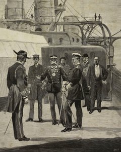 Kaiser Wilhelm II. von Deutschland (1859-1941) besucht das Schlachtschiff Sicilia, Venedig, Italien, Zeichnung von E X aus L