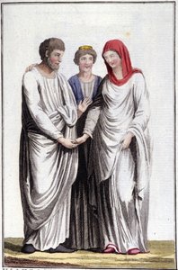 Forlovelse eller løfte om ekteskap: dextrarum iunctio eller forening av rette hender. Gravering fra 1800-tallet. av Unknown artist