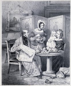 Engelsk par som tar te - 1800-tallet. av Unknown artist