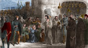 Enguerrand de Marigny (1260-1315) chamberlain and minister of King Philip IV the Bel walking to torture in 1315. Engraving in “” Histoire De France En Cent Paintings by Paul Lehugeur “” 1891 - Enguerrand de Marigny (1260-1315) chamberlain and minister of F av Unknown artist