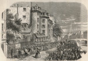Inntreden av politiprefekturen ved rue de Jerusalem på hjørnet av Quai des Orfevres i Paris på 1800-tallet før 1871 - Gravering i "Tableau-de-Paris" av Edmond Texier 1852. av Unknown artist