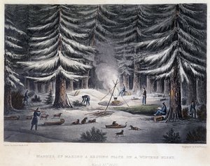 Etablering av en leir i løpet av en vinternatt - i "" Fortelling om en reise til kysten av Polarhavet i årene 1819-1821", av John Franklin, red. London av Unknown artist