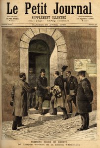 Eugene Turpin (1848-1927), kjemiker, oppfinner i 1884 av melinitt (et eksplosiv), urettmessig anklaget for å ha solgt oppfinnelsen sin til fienden, var uskyldig og frigjort fra fengselet i Etampes. Gravering i "" Le petit journal"" 29.0 av Unknown artist