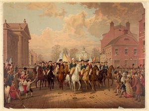 Evakueringsdagen og Washingtons triumferende inntog i New York City, 25. november av Unknown Artist