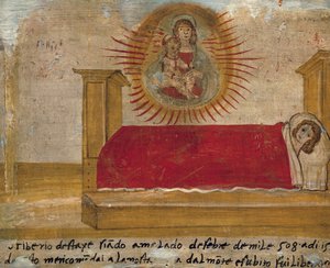 Eks-voto som viser Madonna og barn med pasient i sengen, Abbey of St Maria del Monte, Cesena av Unknown artist
