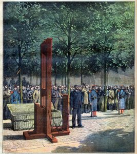 Henrettelse med giljotinen av morderne av Courbevoie, Dore og Berland, foran La Roquette fengsel, Paris, 08.08.1891 av Unknown Artist
