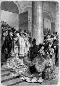 Exit a performance at the boulevard des italiens in Paris. Engraving in “” L