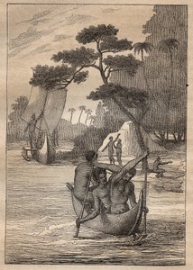 Expedition by Nicolas Thomas Marion-Dufresne (Marion Dufresne) (1729-1772): canoes from the islands of the Admiraut (Bismarck Archipelago, Papua New Guinea) - illustration taken from “” The Great Mariners of the 18th century””” av Unknown artist